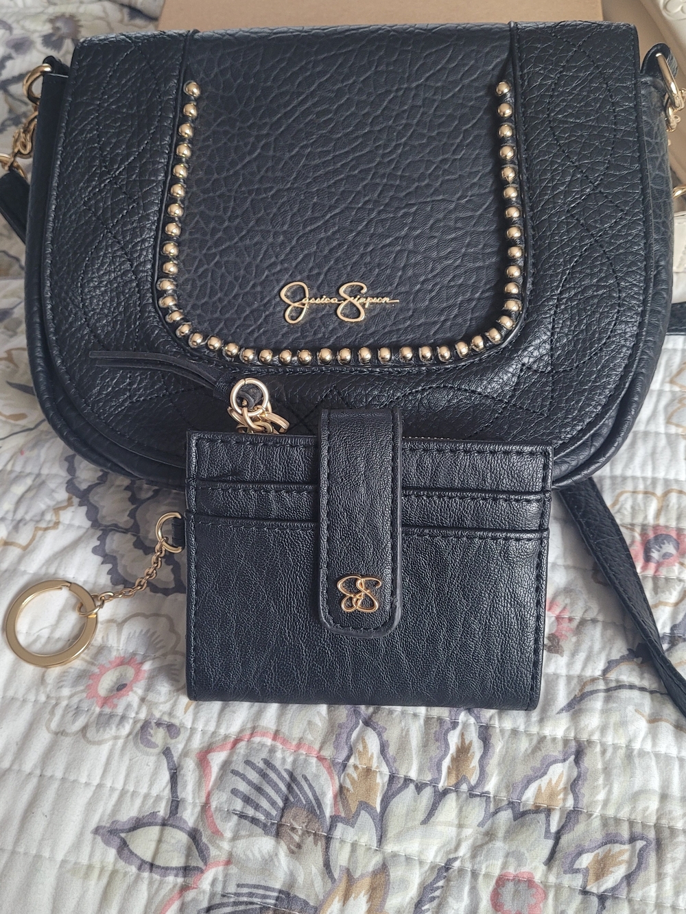Jessica Simpson Black Pebbled Crossbody Bag with Card Wallet